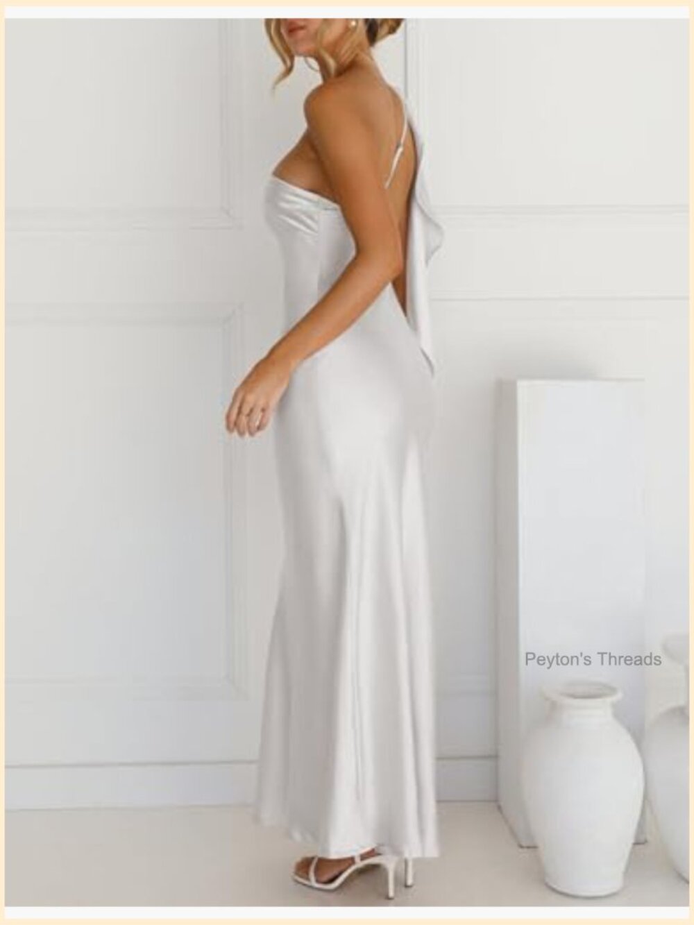 Satin One Shoulder Maxi Dress Silk Backless Ruffle Sleeveless Formal Wedding - Picture 3 of 5